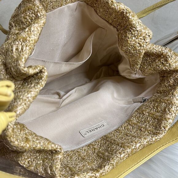 💯Authentic Chanel  PVC Yellow Leather Raffia Shopping Tote🍀 - Picture 12 of 17